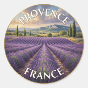 Adesivo Redondo Campos de Lavanda da Provença França Cénario