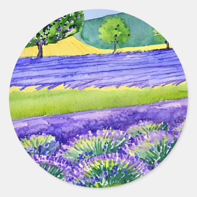 Adesivo Redondo Campos de lavanda França (Frente)