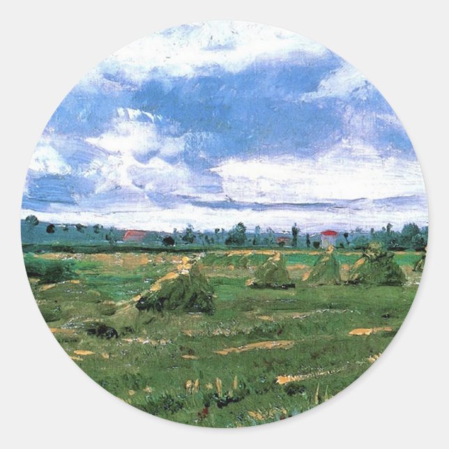Adesivo Redondo Campos de trigo com pilhas, Vincent van Gogh (Frente)