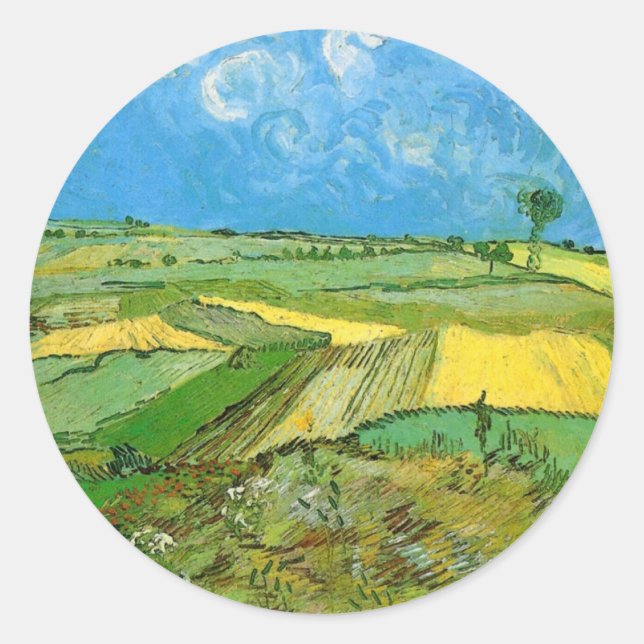 Adesivo Redondo Campos de Trigo de Van Gogh em Auvers Sob o Céu Nu (Frente)