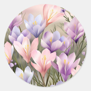 Adesivo Redondo Campos Florais Crocus Springtime