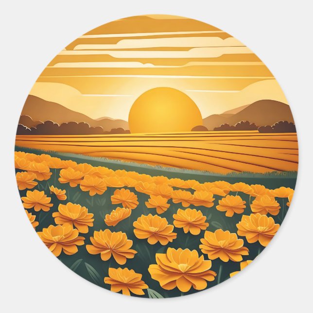 Adesivo Redondo Campos ouros de Marigolds (Frente)