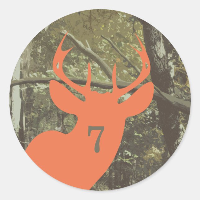 Adesivo Redondo Camuflagem + Aniversário de Veado Laranja (Frente)
