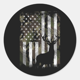 Adesivo Redondo Camuflagem Bandeira EUA Veado Alce Camuflagem Caça