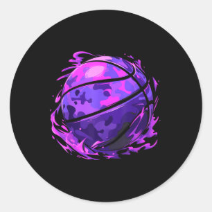 Adesivo Redondo Camuflagem De Basquete Roxo Para Homens Crianças Y