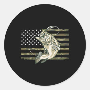 Adesivo Redondo Camuflagem de Pesca Nós Bandeira Americana B Peixe