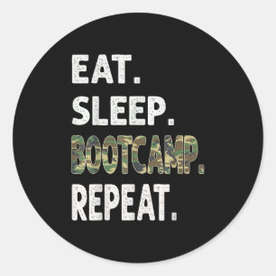 Adesivo Redondo Camuflagem Divertida Comer Dormir Bootcamp Repetir