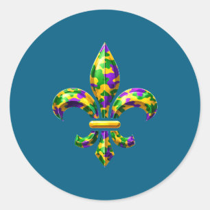 Adesivo Redondo Camuflagem flor de lis mardi gras louisiana nova o
