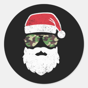 Adesivo Redondo Camuflagem Natal Em Julho Retro Vintage Camuflagem