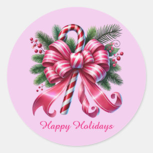 Adesivo Redondo Cana-doce festiva, de Natal, personalizável