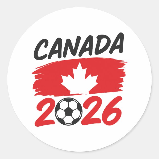 Adesivo Redondo Canada 2026 Soccer Fan Design with Maple Leaf (Frente)