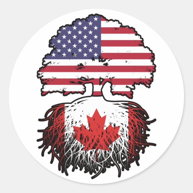 Adesivo Redondo Canadá Canadá Canadá americano Tree Roots Flag (Frente)