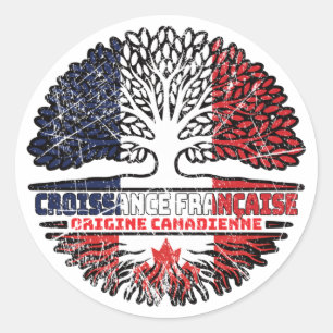 Adesivo Redondo Canadá Canadá Francês França Árvore Bandeira