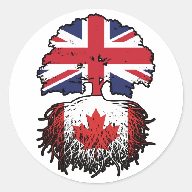 Adesivo Redondo Canadá canadiano British Tree Roots Flag (Frente)