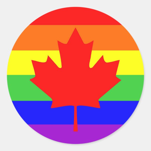 Adesivo Redondo canada country gay orgulhosa bandeira arco-íris (Frente)