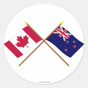 Adesivo Redondo Canadá e bandeiras cruzadas Nova Zelândia