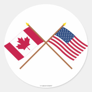 Adesivo Redondo Canadá e bandeiras cruzadas os Estados Unidos