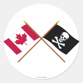 Adesivo Redondo Canadá e Bandeiras Cruzadas Piratas