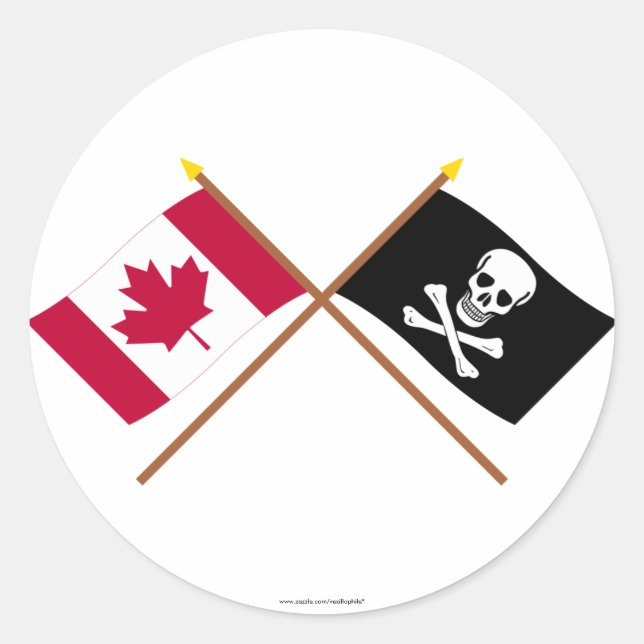 Adesivo Redondo Canadá e Bandeiras Cruzadas Piratas (Frente)