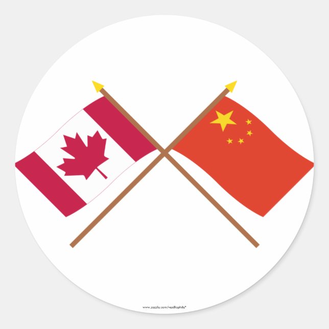 Adesivo Redondo Canadá e República da China Cruzada Bandeira (Frente)