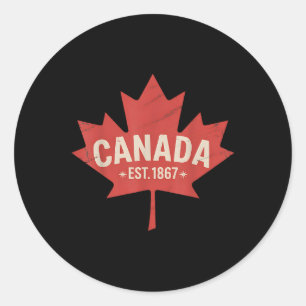 Adesivo Redondo Canadá Est. 1867 Folha de Bordo Retro Vintage Cana