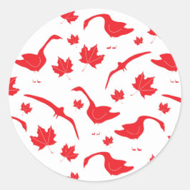 Adesivo Redondo Canada Geese and Maple Leaves - canadense flag red