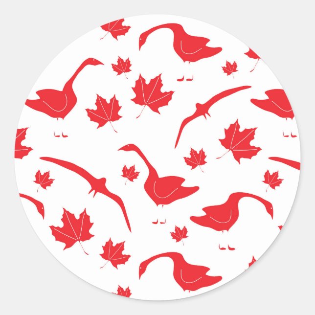 Adesivo Redondo Canada Geese and Maple Leaves - canadense flag red (Frente)