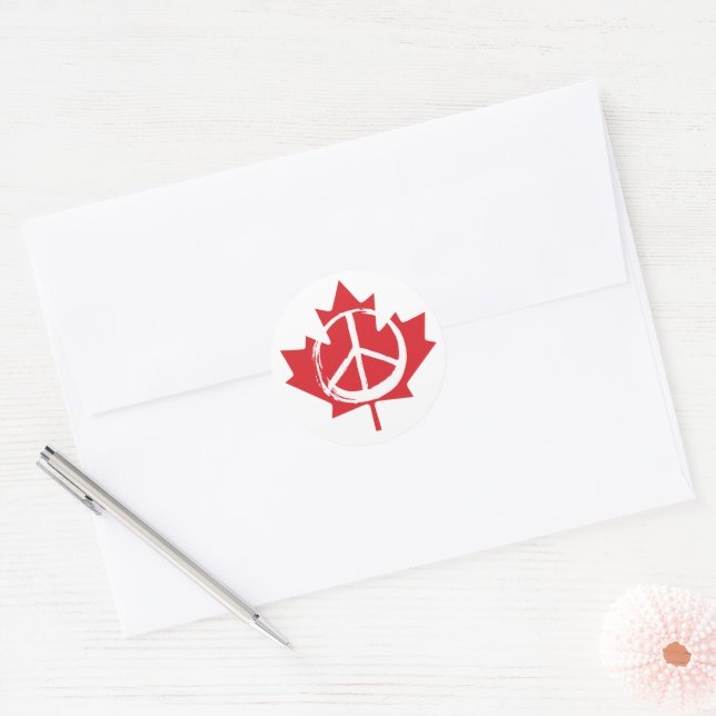 Adesivo Redondo Canada Maple Leaf Peace Symbol Patriotic Free (Envelope)