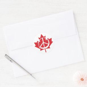 Adesivo Redondo Canada Maple Leaf Peace Symbol Patriotic Free