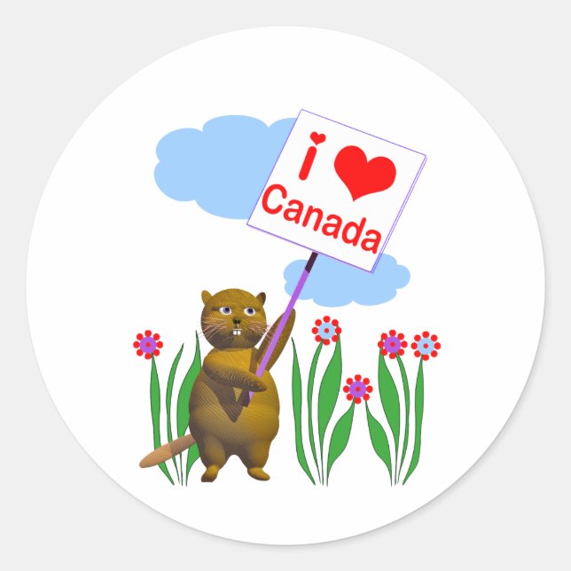 Adesivo Redondo Canadense Beaver ama Canadá (Frente)