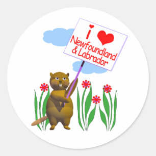 Adesivo Redondo Canadense Beaver ama Terra Nova, Labrador