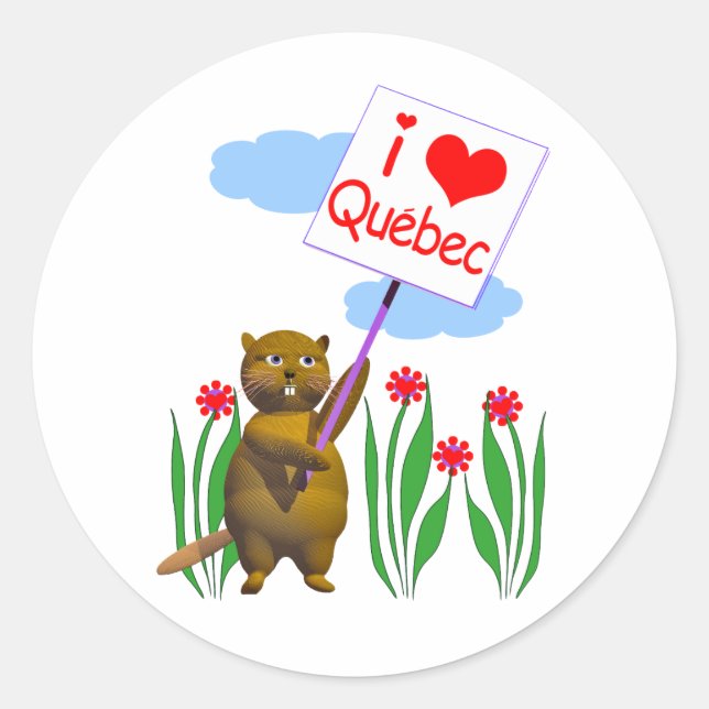 Adesivo Redondo Canadense Beaver Loves Quebec (Frente)
