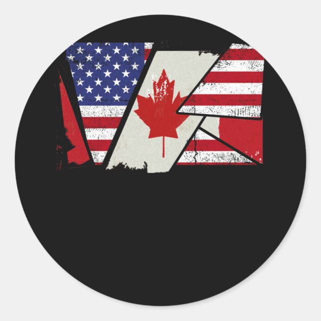 Adesivo Redondo Canadense Roots Half American Flag Canadá (Frente)