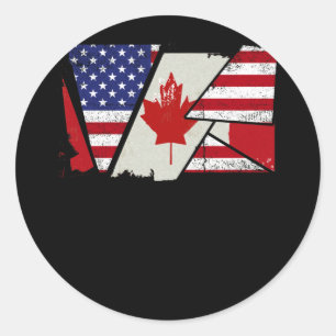 Adesivo Redondo Canadense Roots Half American Flag Canadá