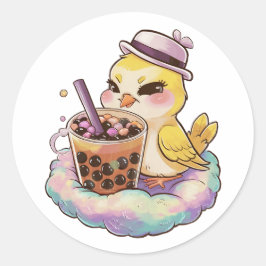 Adesivo Redondo Canário de Cartoon Adorável: Cozy, Kawaii Vibes