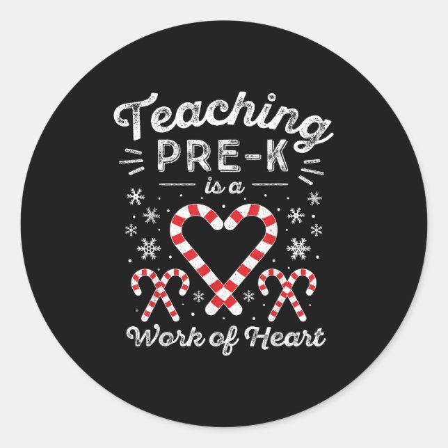 Adesivo Redondo Canas De Natal Da Pré-Escola Do Coração &amp; (Frente)