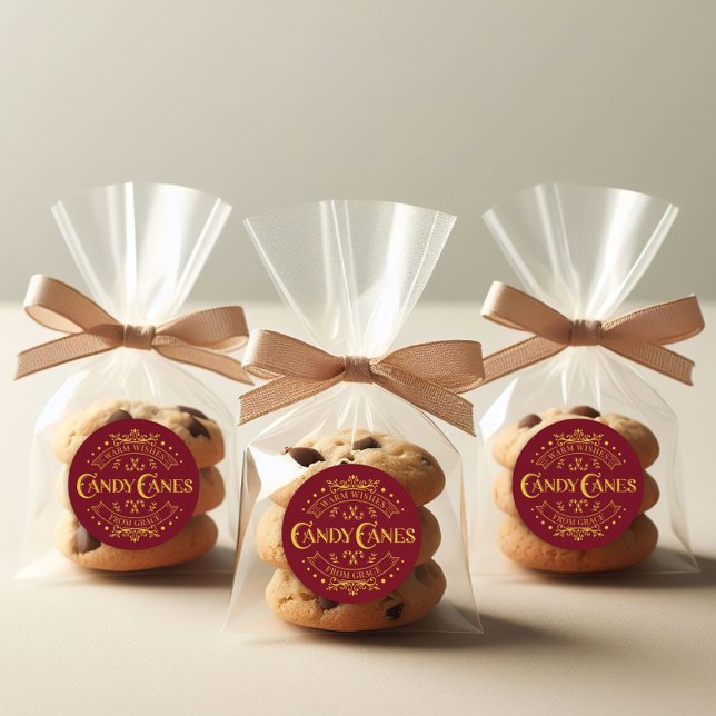 Adesivo Redondo "Canas Doentes" Vinheta Vermelha Natal ("Candy Canes" Christmas Red Sticker)