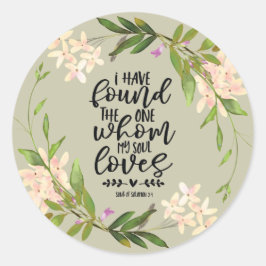 Adesivo Redondo Canção de Salomão 3:4 Encontrei a única Floral
