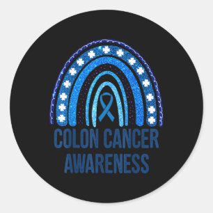 Adesivo Redondo Cancer Colônico Consciência Azul Largura Arco-Íris