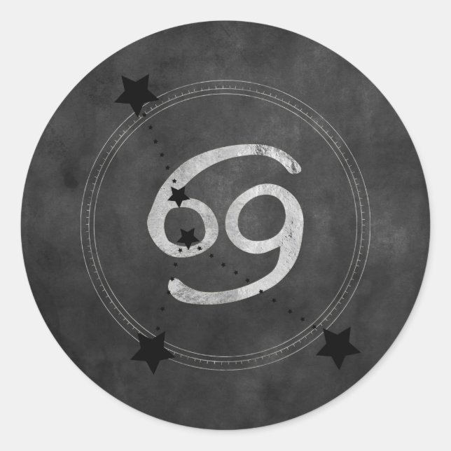 Adesivo Redondo Cancer Crab zodiac constellation black silver (Frente)