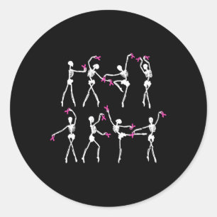 Adesivo Redondo Cancer da fita rosa-coloração Dança do Balé Skelet