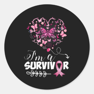 Adesivo Redondo Cancer da mama Consciência borboleta rosa Coração