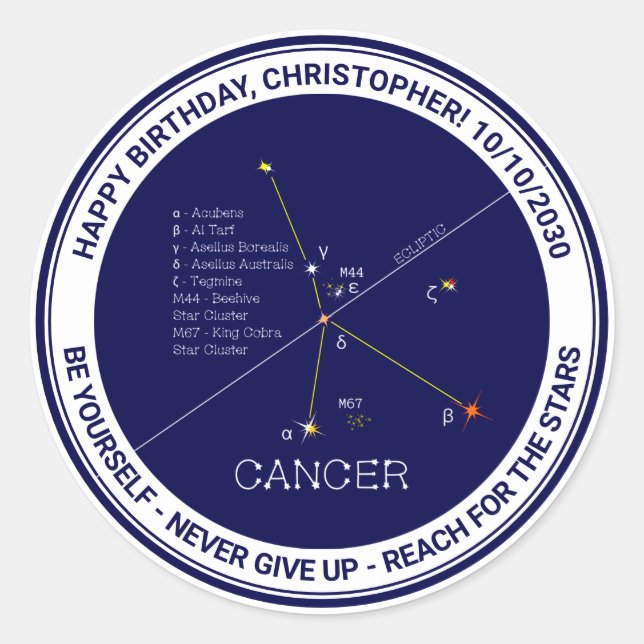 Adesivo Redondo Cancer de constelação Zodiac (Frente)