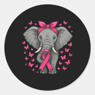 Adesivo Redondo Cancer de fita cor-de-rosa com elefante-claro Fi