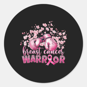 Adesivo Redondo Cancer de mama Consciência cor-de-rosa Boxando Luv