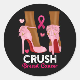 Adesivo Redondo Cancer De Mama Esmagado Em Outubro Vestimos Preto 