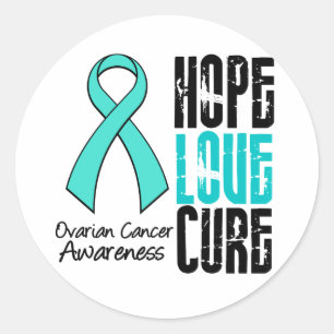 Adesivo Redondo Câncer de ovário Hope Love Cure Ribbon