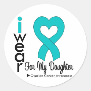 Adesivo Redondo Câncer de ovário Vestir Coração Teal Para Minha Fi