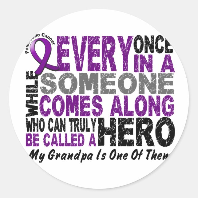 Adesivo Redondo Câncer de pâncreas HERO VEM AO LONGO DE 1 Vovô (Frente)