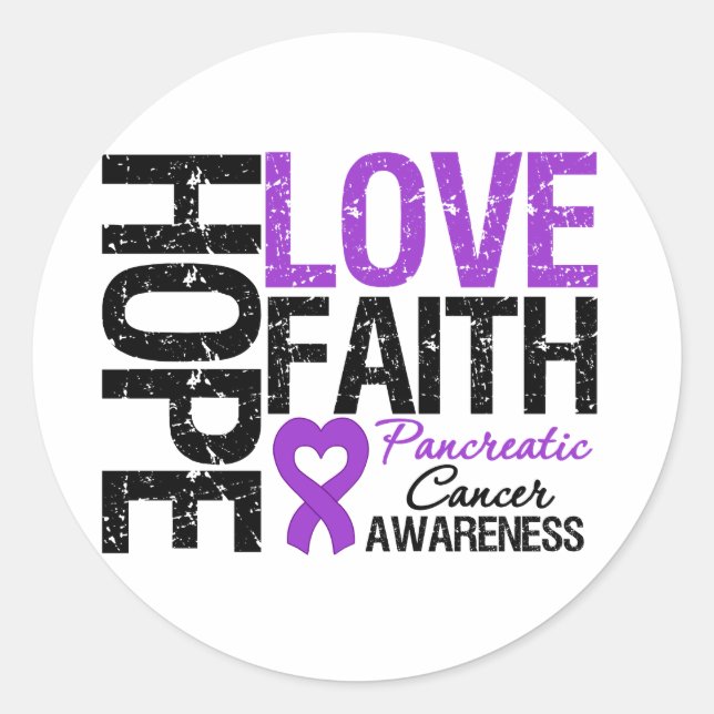 Adesivo Redondo Câncer de pâncreas Hope Love Faith (Frente)